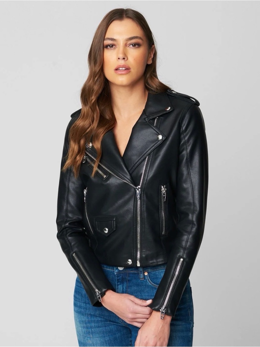 Blank NYC Black Leather Moto Jacket with Silver Hardware